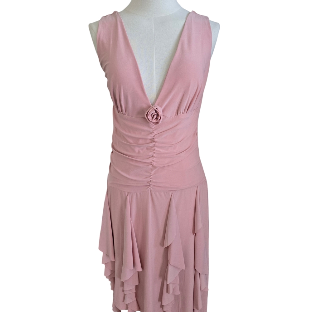 Chic Asymmetrical Pink Dress with Floral Detail